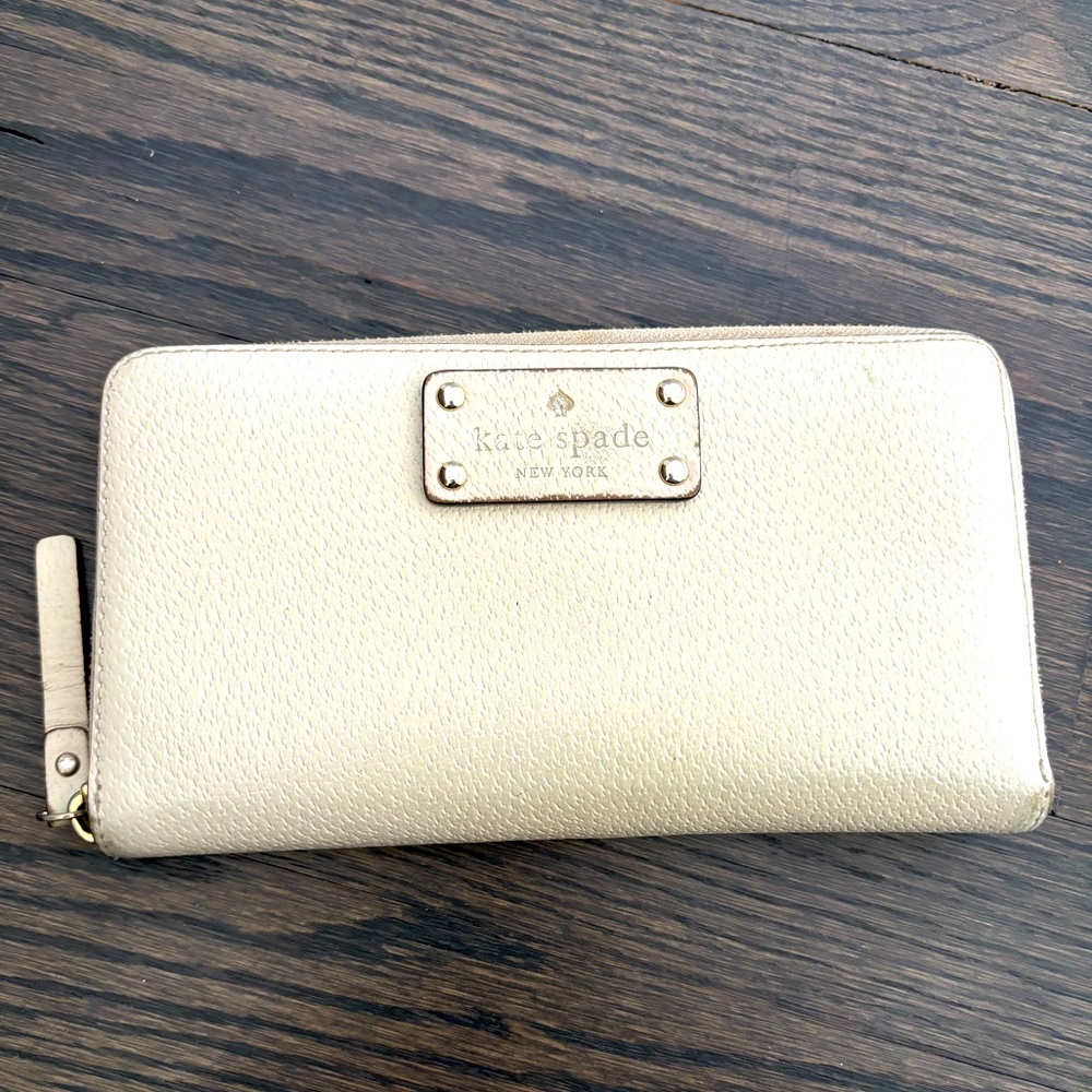 Kate Spade Ivory Leather Zip Around Large Continental Wallet